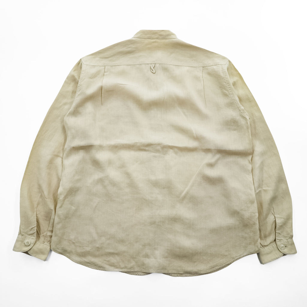 DANTON 日本製 リネン バンドカラー 長袖シャツ M ベージュ 麻 サイドポケット JD-3607 KLS