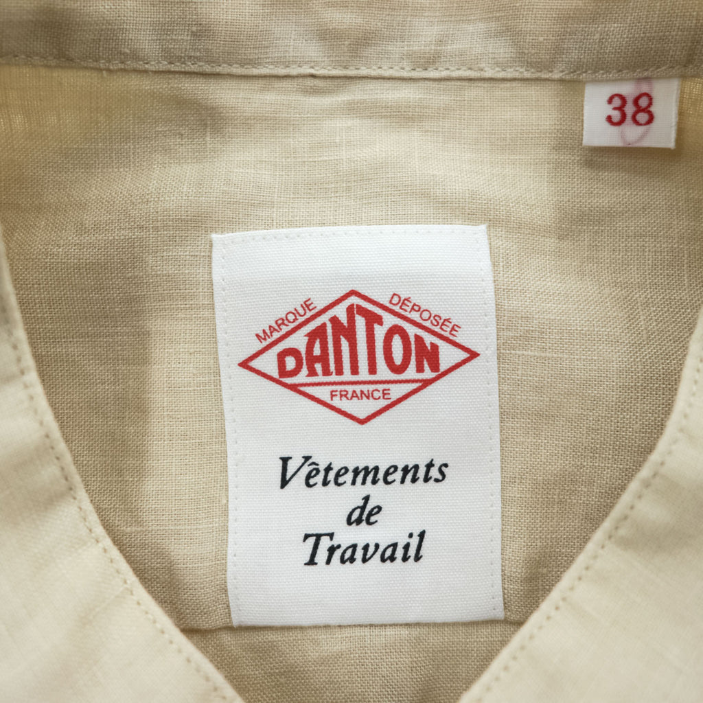 DANTON 日本製 リネン バンドカラー 長袖シャツ M ベージュ 麻 サイドポケット JD-3607 KLS