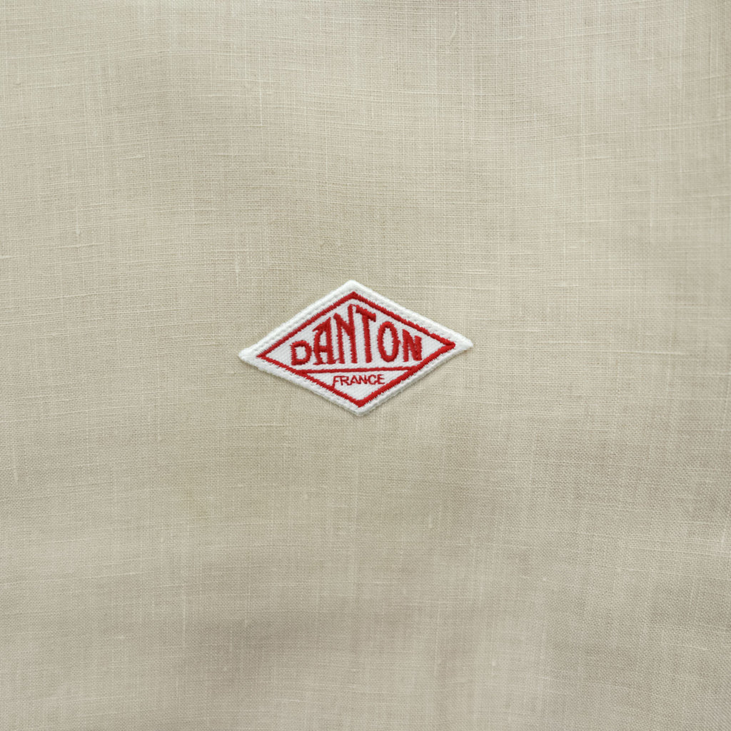 DANTON 日本製 リネン バンドカラー 長袖シャツ M ベージュ 麻 サイドポケット JD-3607 KLS