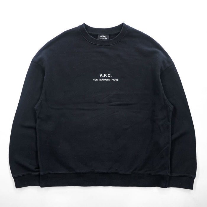 A.P.C. 日本製 クルーネック スウェット トレーナー M ブラック RUE MADAME PARIS 刺繍 4114323