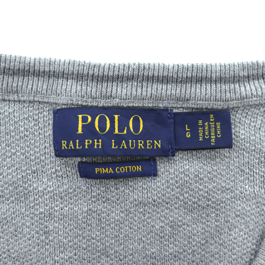 Polo Ralph Lauren ピマコットン Vネック ニットベスト L グレー スモールポニー ロゴ 刺繍 PIMA COTTON