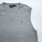 Polo Ralph Lauren ピマコットン Vネック ニットベスト L グレー スモールポニー ロゴ 刺繍 PIMA COTTON