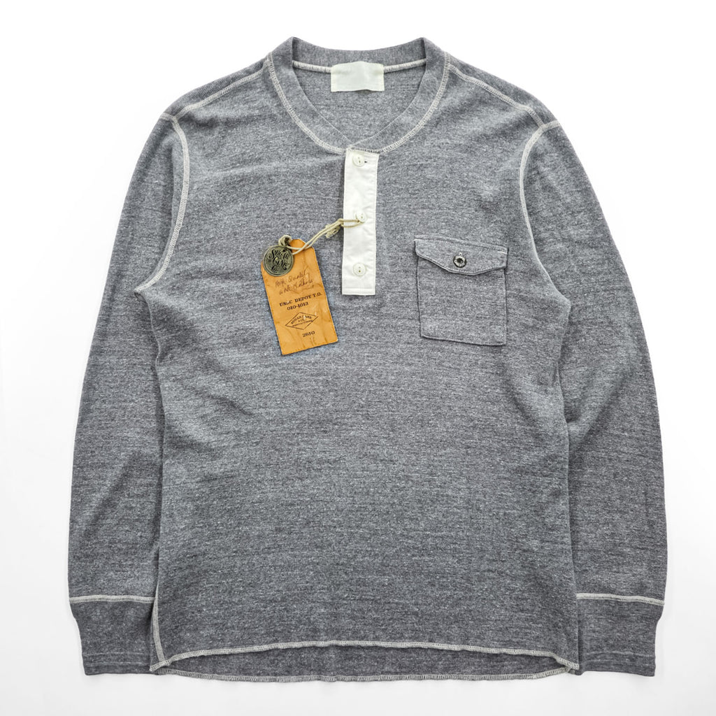SUGAR CANE 日本製 ヘンリーネック 長袖 ロングスリーブ Tシャツ ロンT XL グレー 胸ポケット ラウンドカット SC66825 未使用品