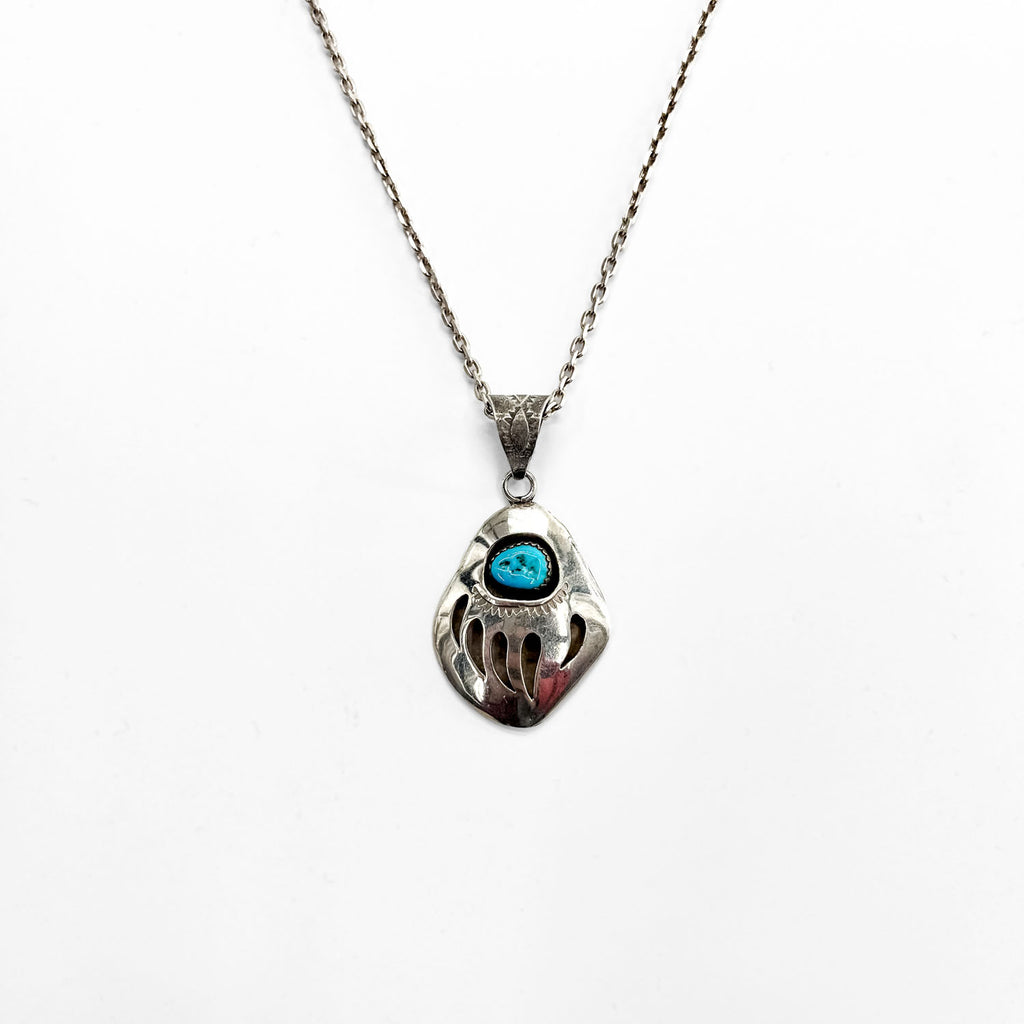 Pearlene Spencer ナバホ族 インディアンジュエリー シルバー ネックレス STERLING ベアパウ ターコイズ