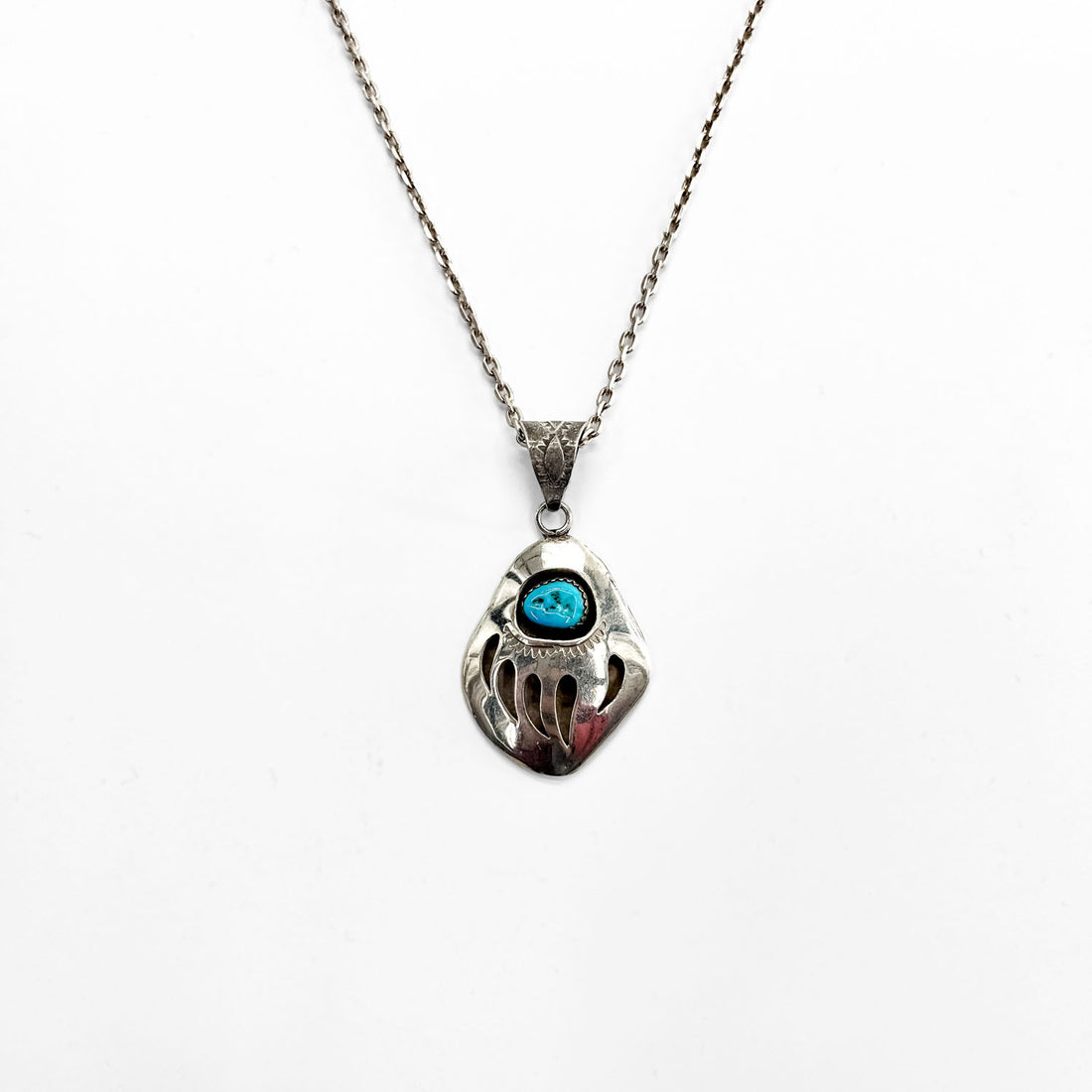 Pearlene Spencer ナバホ族 インディアンジュエリー シルバー ネックレス STERLING ベアパウ ターコイズ