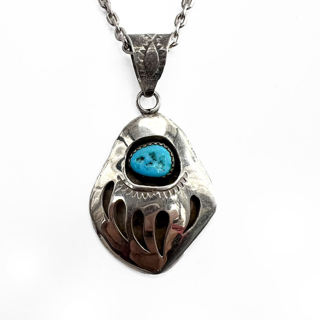 Pearlene Spencer ナバホ族 インディアンジュエリー シルバー ネックレス STERLING ベアパウ ターコイズ