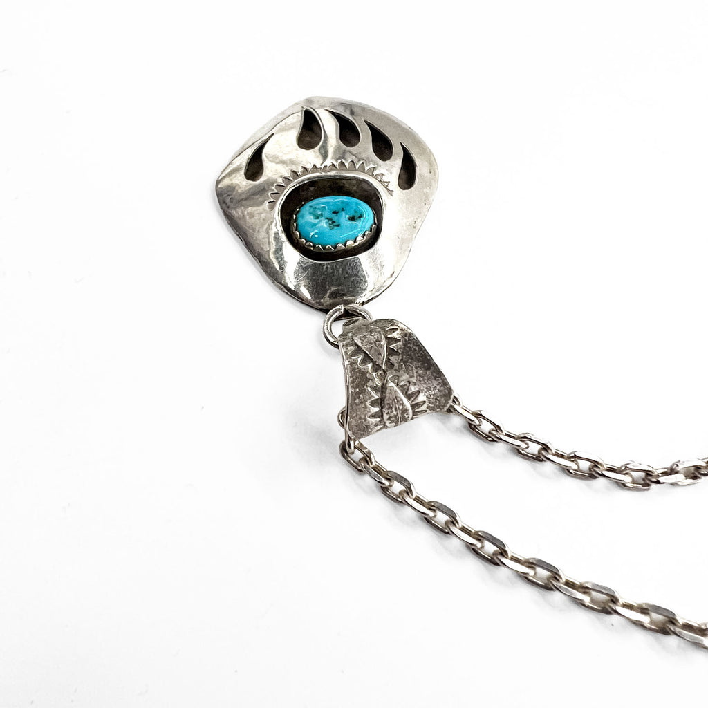 Pearlene Spencer ナバホ族 インディアンジュエリー シルバー ネックレス STERLING ベアパウ ターコイズ