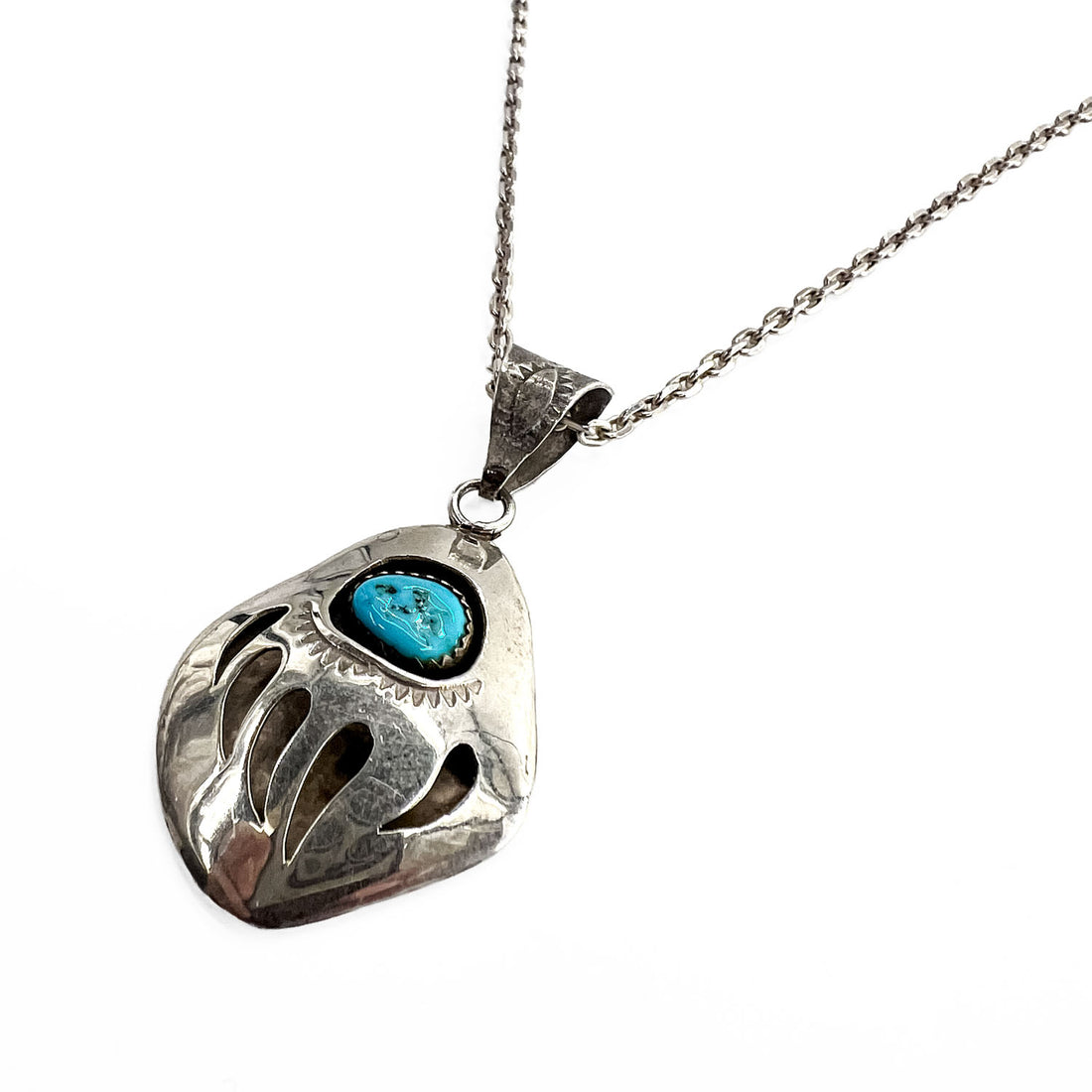 Pearlene Spencer ナバホ族 インディアンジュエリー シルバー ネックレス STERLING ベアパウ ターコイズ