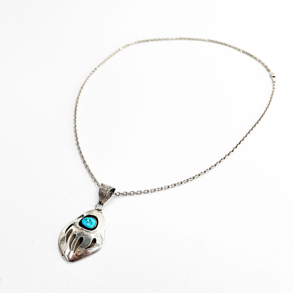 Pearlene Spencer ナバホ族 インディアンジュエリー シルバー ネックレス STERLING ベアパウ ターコイズ