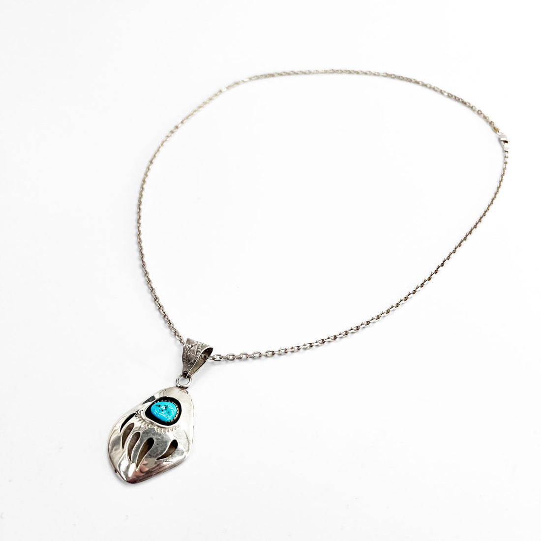 Pearlene Spencer ナバホ族 インディアンジュエリー シルバー ネックレス STERLING ベアパウ ターコイズ