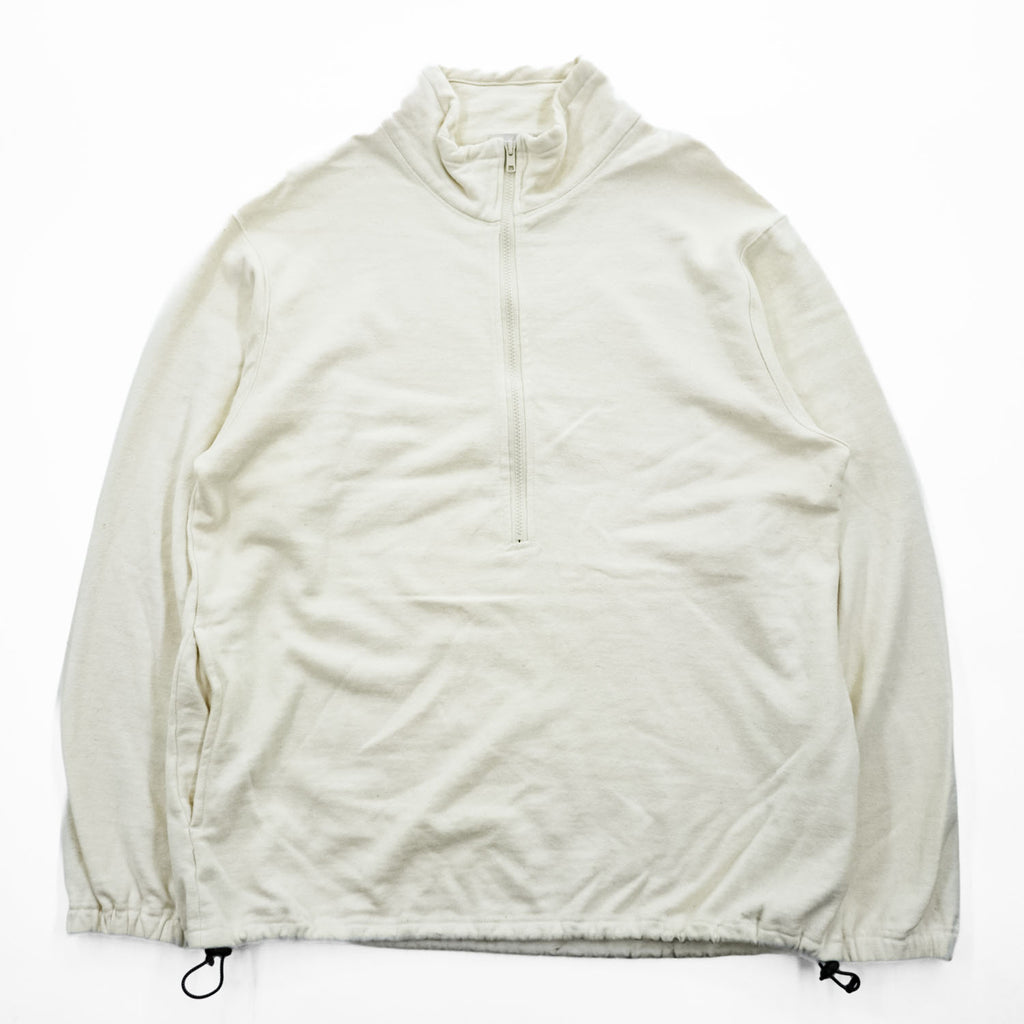 Phatee 日本製 ハーフジップ スウェット トレーナー L ホワイト 裏起毛 ドローコード ZIP HENLEY ORGANIC COTTON