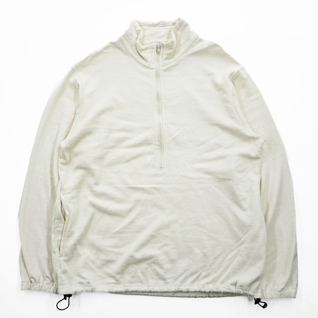 Phatee 日本製 ハーフジップ スウェット トレーナー L ホワイト 裏起毛 ドローコード ZIP HENLEY ORGANIC COTTON