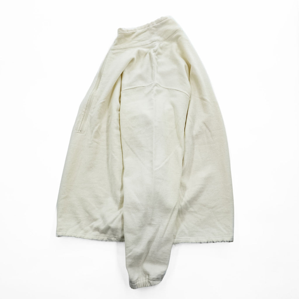 Phatee 日本製 ハーフジップ スウェット トレーナー L ホワイト 裏起毛 ドローコード ZIP HENLEY ORGANIC COTTON