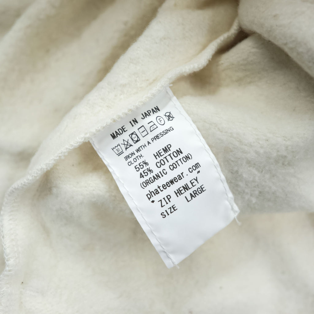 Phatee 日本製 ハーフジップ スウェット トレーナー L ホワイト 裏起毛 ドローコード ZIP HENLEY ORGANIC COTTON