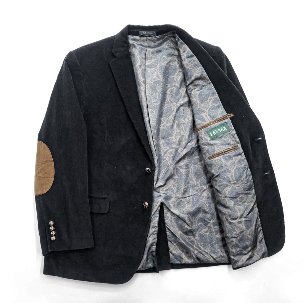 LAUREN RALPH LAUREN 90年代 ヴィンテージ コーデュロイ テーラードジャケット ブレザー XL ブラック エルボーパッチ 2B 裏地ペイズリー Macy's