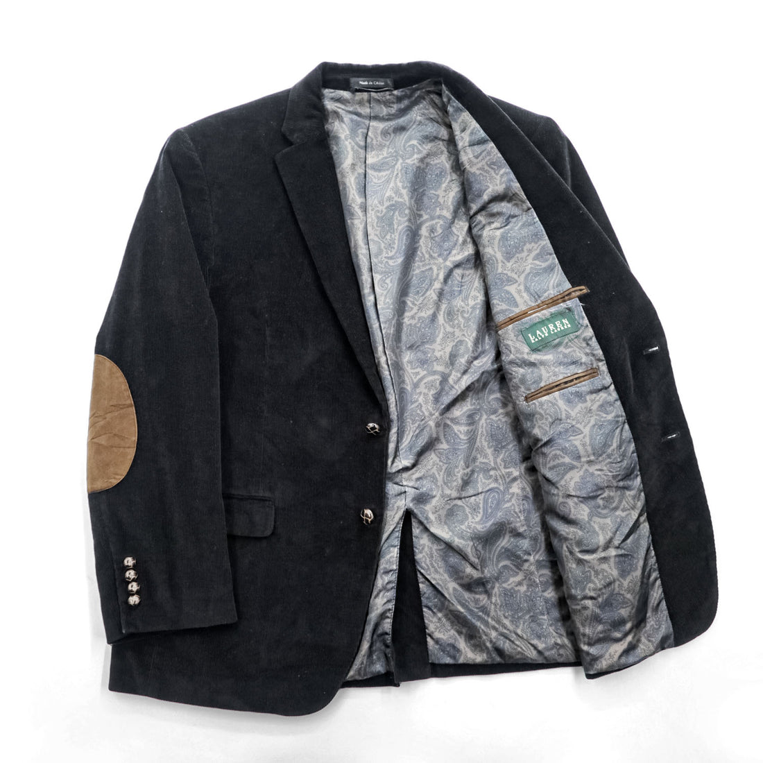 LAUREN RALPH LAUREN 90年代 ヴィンテージ コーデュロイ テーラードジャケット ブレザー XL ブラック エルボーパッチ 2B 裏地ペイズリー Macy's