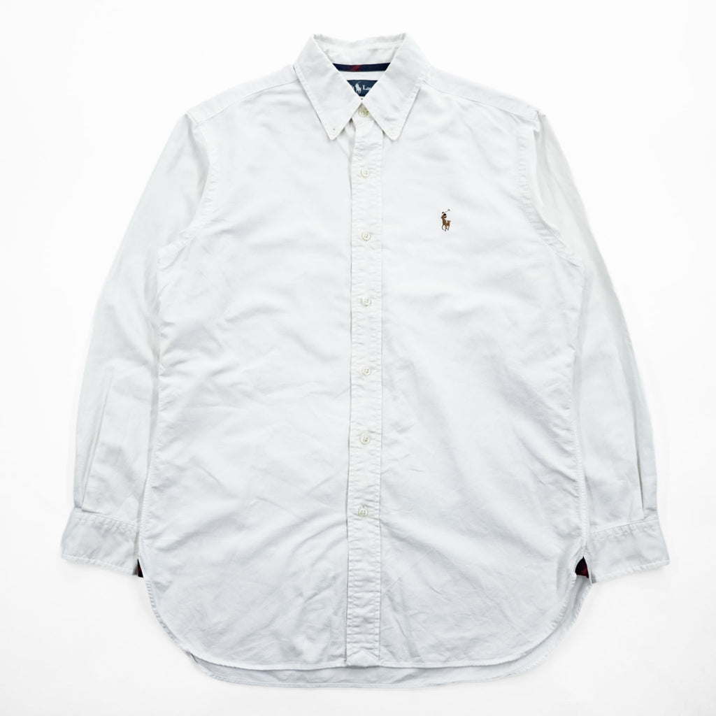 Ralph Lauren 90年代 ヴィンテージ 長袖 オックスフォードシャツ CLASSIC FIT M ホワイト ボタンダウン スモールポニー ロゴ 刺繍