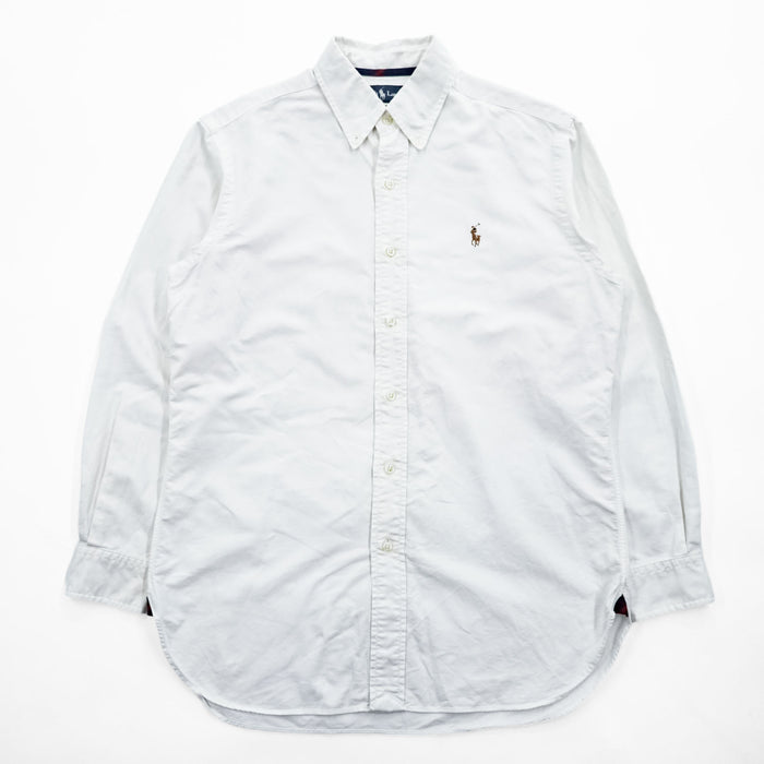 Ralph Lauren 90年代 ヴィンテージ 長袖 オックスフォードシャツ CLASSIC FIT M ホワイト ボタンダウン スモールポニー ロゴ 刺繍