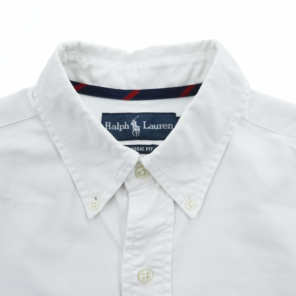Ralph Lauren 90年代 ヴィンテージ 長袖 オックスフォードシャツ CLASSIC FIT M ホワイト ボタンダウン スモールポニー ロゴ 刺繍