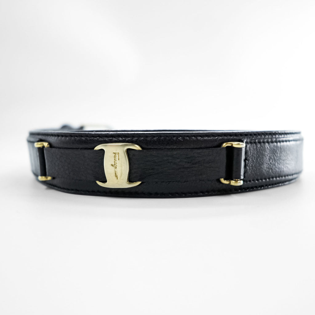 Salvatore Ferragamo ガンチーニ レザーベルト 36 ブラック ゴールド メタル バックル