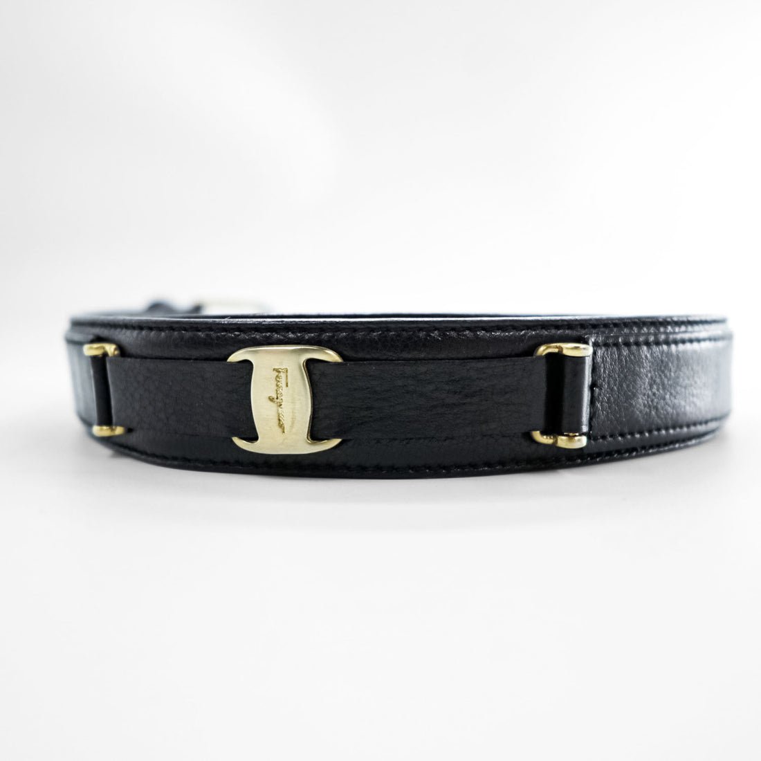 Salvatore Ferragamo ガンチーニ レザーベルト 36 ブラック ゴールド メタル バックル