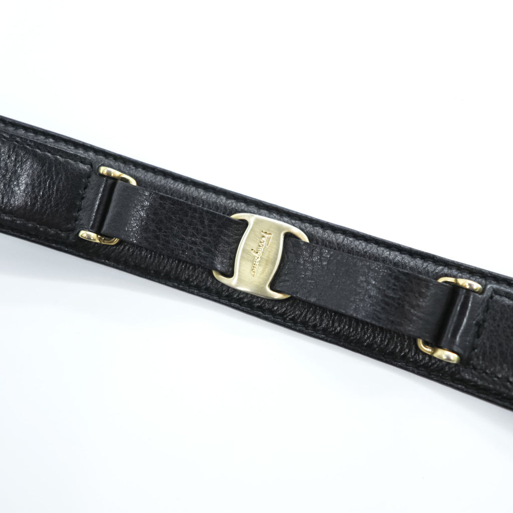 Salvatore Ferragamo ガンチーニ レザーベルト 36 ブラック ゴールド メタル バックル