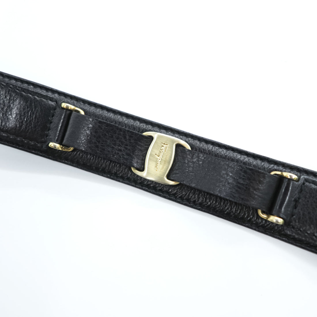 Salvatore Ferragamo ガンチーニ レザーベルト 36 ブラック ゴールド メタル バックル