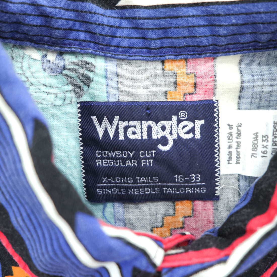 Wrangler 80年代 USA製 ヴィンテージ ネイティブ柄 コットン 長袖シャツ XL マルチカラー 総柄 ボタンダウン