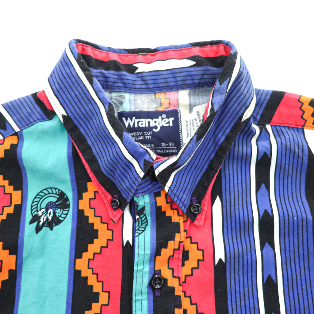 Wrangler 80年代 USA製 ヴィンテージ ネイティブ柄 コットン 長袖シャツ XL マルチカラー 総柄 ボタンダウン