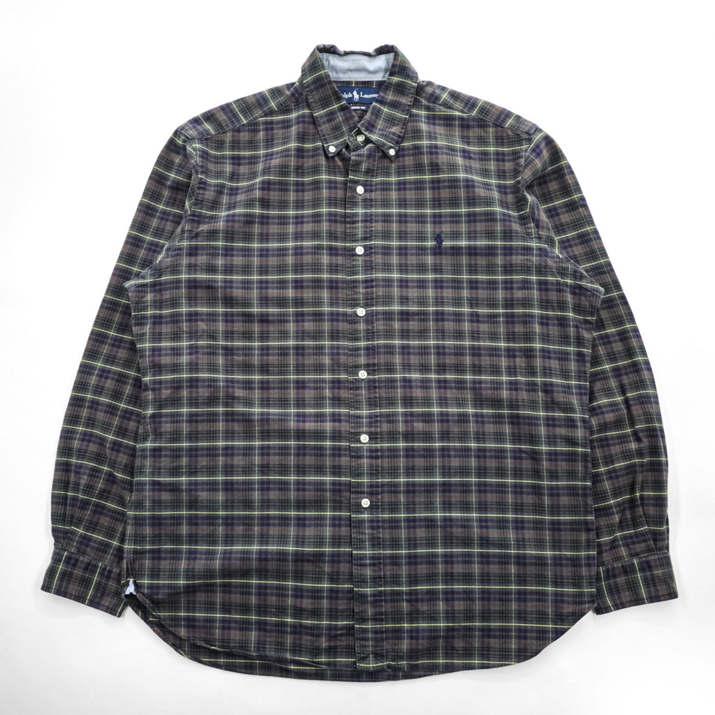 Ralph Lauren 90年代 ヴィンテージ 長袖 チェックシャツ CLASSIC FIT L グリーン ボタンダウン スモールポニー ロゴ 刺繍