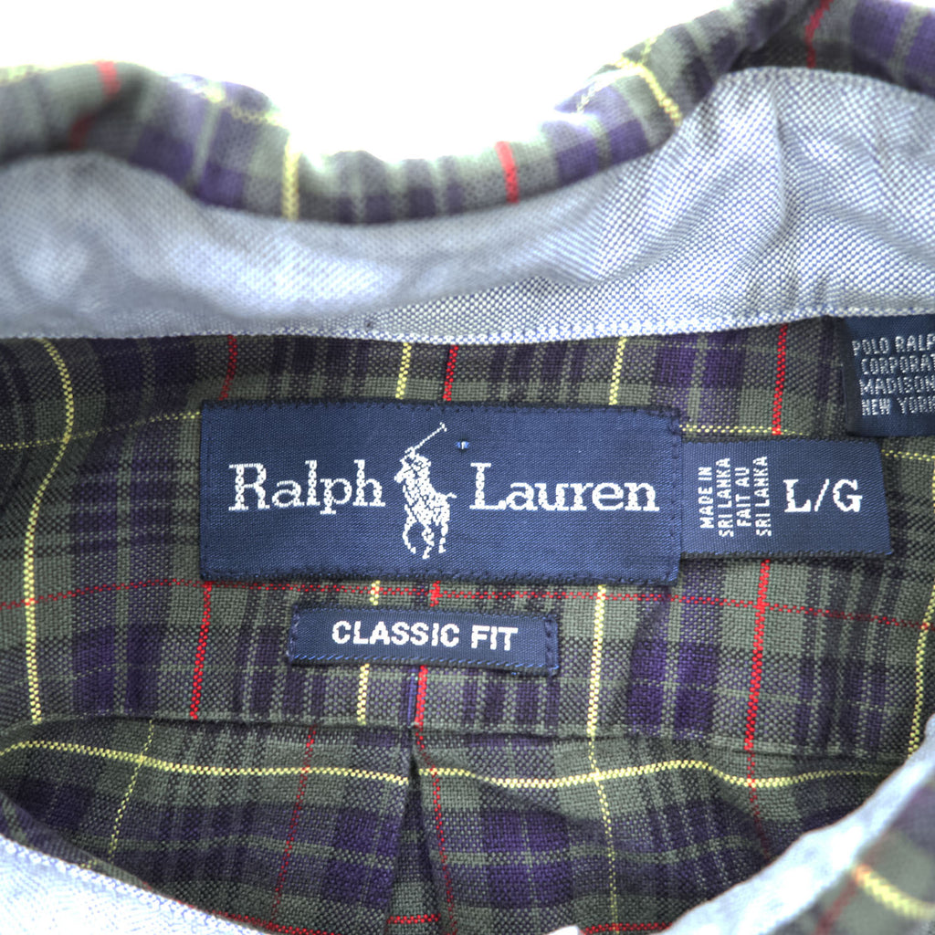 Ralph Lauren 90年代 ヴィンテージ 長袖 チェックシャツ CLASSIC FIT L グリーン ボタンダウン スモールポニー ロゴ 刺繍