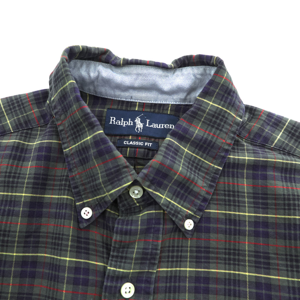 Ralph Lauren 90年代 ヴィンテージ 長袖 チェックシャツ CLASSIC FIT L グリーン ボタンダウン スモールポニー ロゴ 刺繍