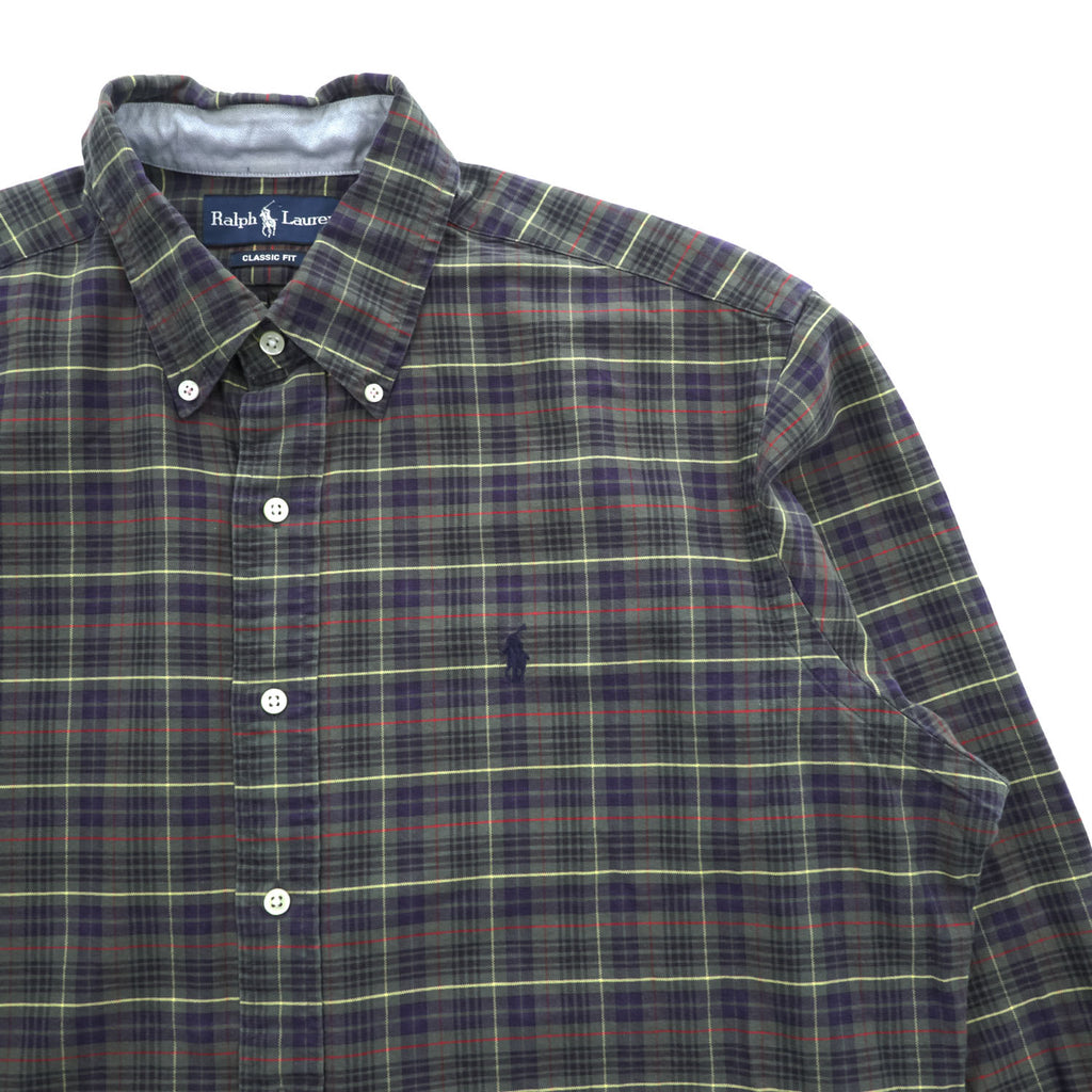 Ralph Lauren 90年代 ヴィンテージ 長袖 チェックシャツ CLASSIC FIT L グリーン ボタンダウン スモールポニー ロゴ 刺繍