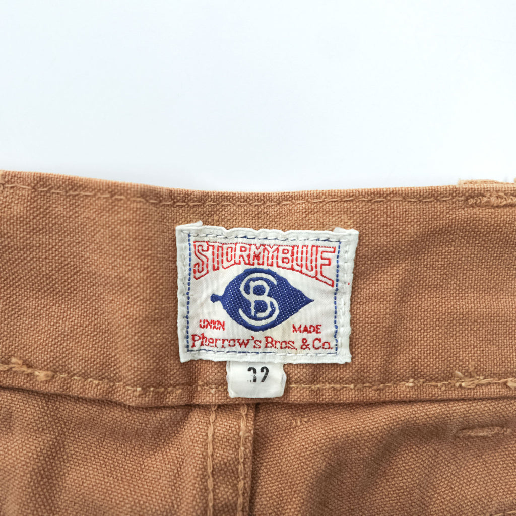 Pherrow's STORMY BLUE ダブルニー ダック ワークパンツ M ブラウン キャンバス シンチバック UNION MADE