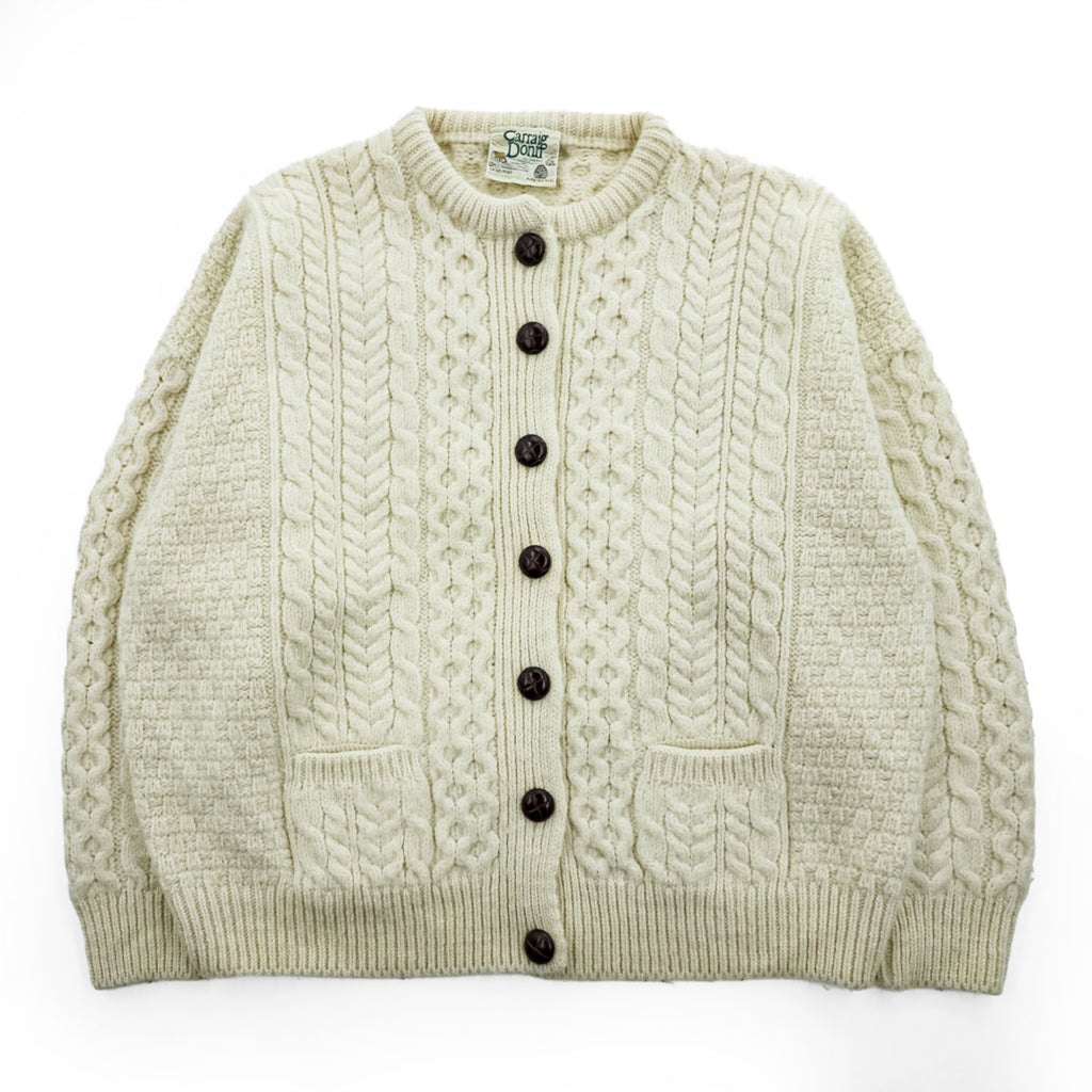 Carraig Donn 80年代 アイルランド製 ヴィンテージ アランニット カーディガン XL フィッシャーマン 生成り