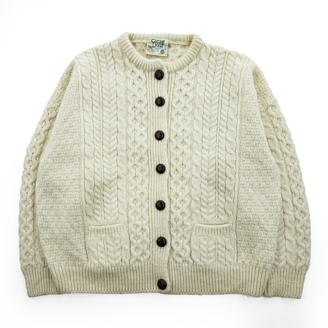 Carraig Donn 80年代 アイルランド製 ヴィンテージ アランニット カーディガン XL フィッシャーマン 生成り