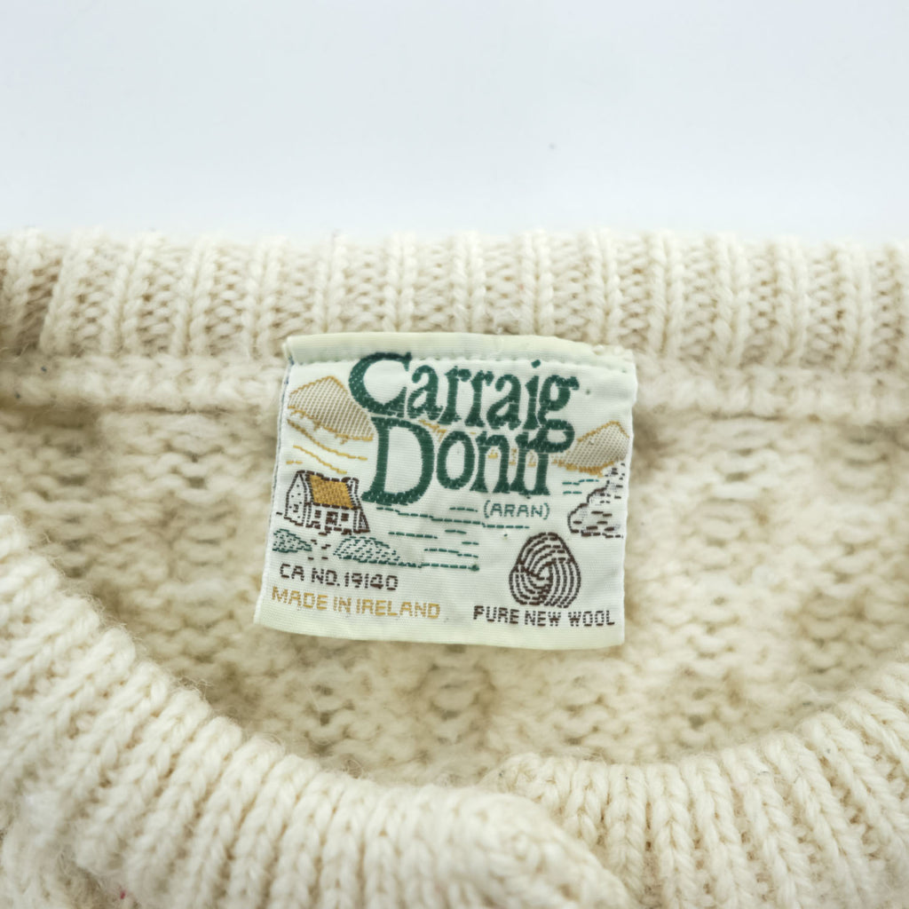 Carraig Donn 80年代 アイルランド製 ヴィンテージ アランニット カーディガン XL フィッシャーマン 生成り