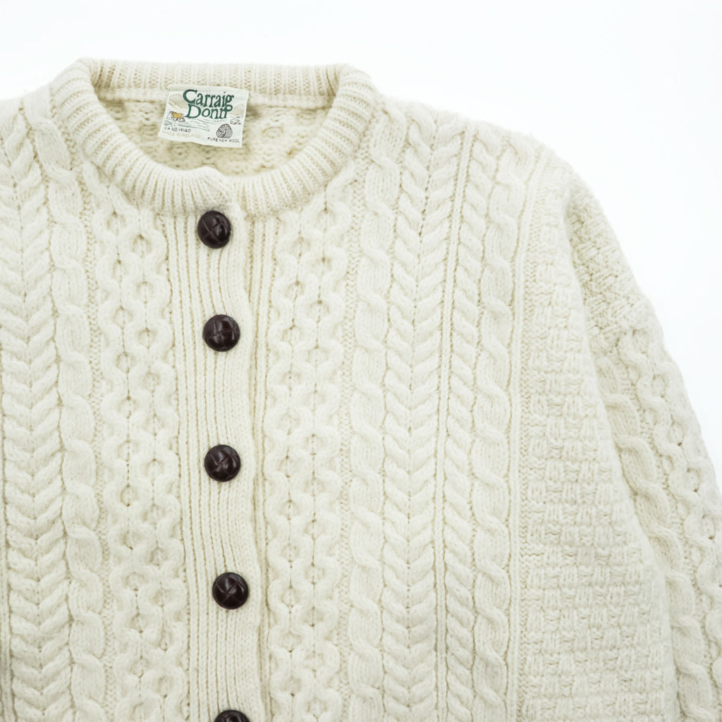 Carraig Donn 80年代 アイルランド製 ヴィンテージ アランニット カーディガン XL フィッシャーマン 生成り