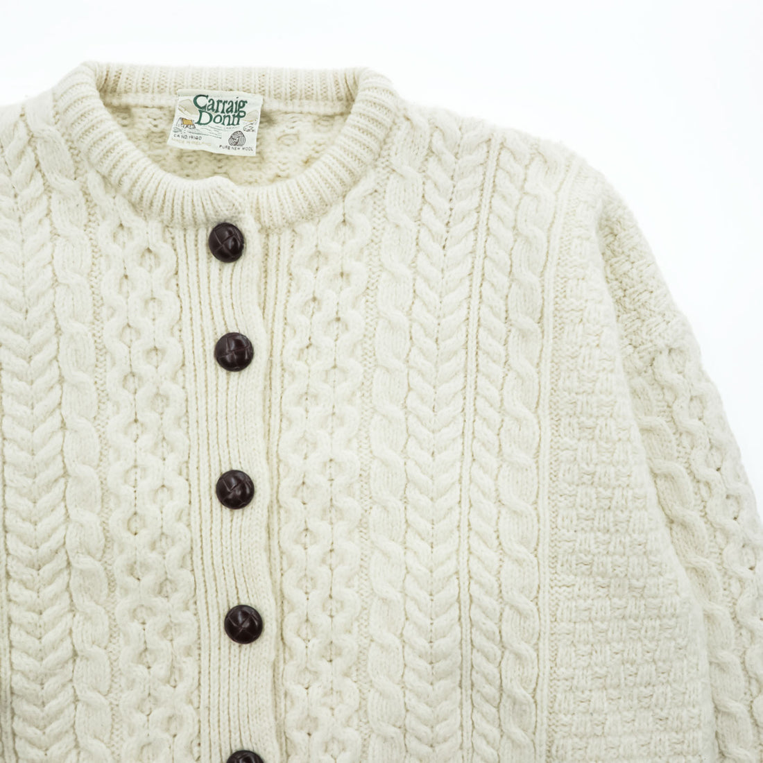 Carraig Donn 80年代 アイルランド製 ヴィンテージ アランニット カーディガン XL フィッシャーマン 生成り