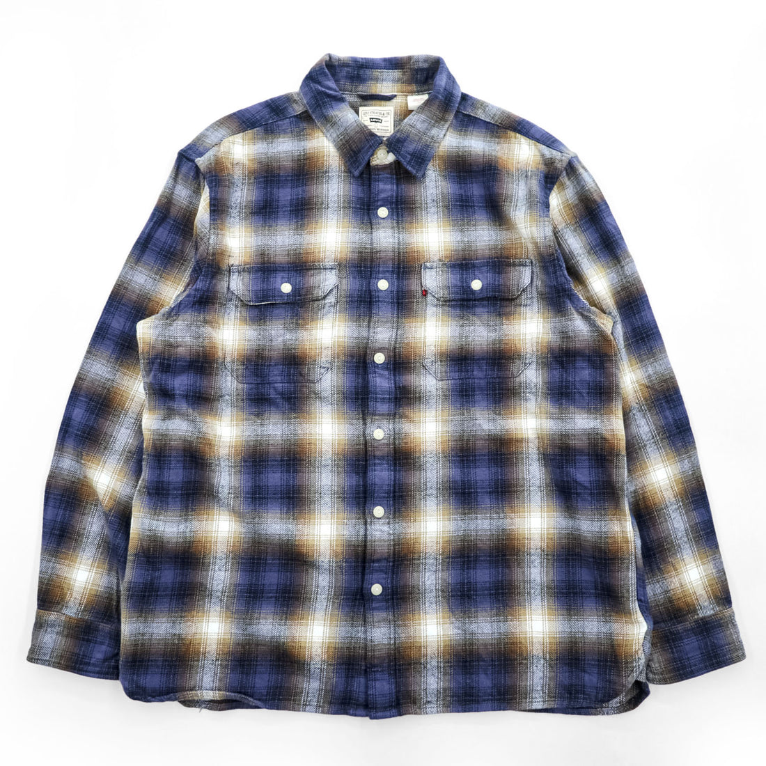 Levi's インド綿 コットン 長袖 オンブレチェックシャツ JACKSON WORKERS L ブルー ダブル フラップ 胸ポケット 19573-0281