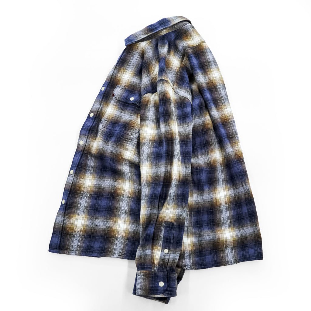 Levi's インド綿 コットン 長袖 オンブレチェックシャツ JACKSON WORKERS L ブルー ダブル フラップ 胸ポケット 19573-0281