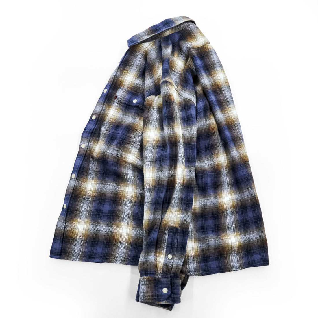 Levi's インド綿 コットン 長袖 オンブレチェックシャツ JACKSON WORKERS L ブルー ダブル フラップ 胸ポケット 19573-0281