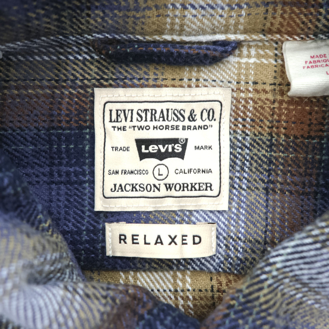 Levi's インド綿 コットン 長袖 オンブレチェックシャツ JACKSON WORKERS L ブルー ダブル フラップ 胸ポケット 19573-0281