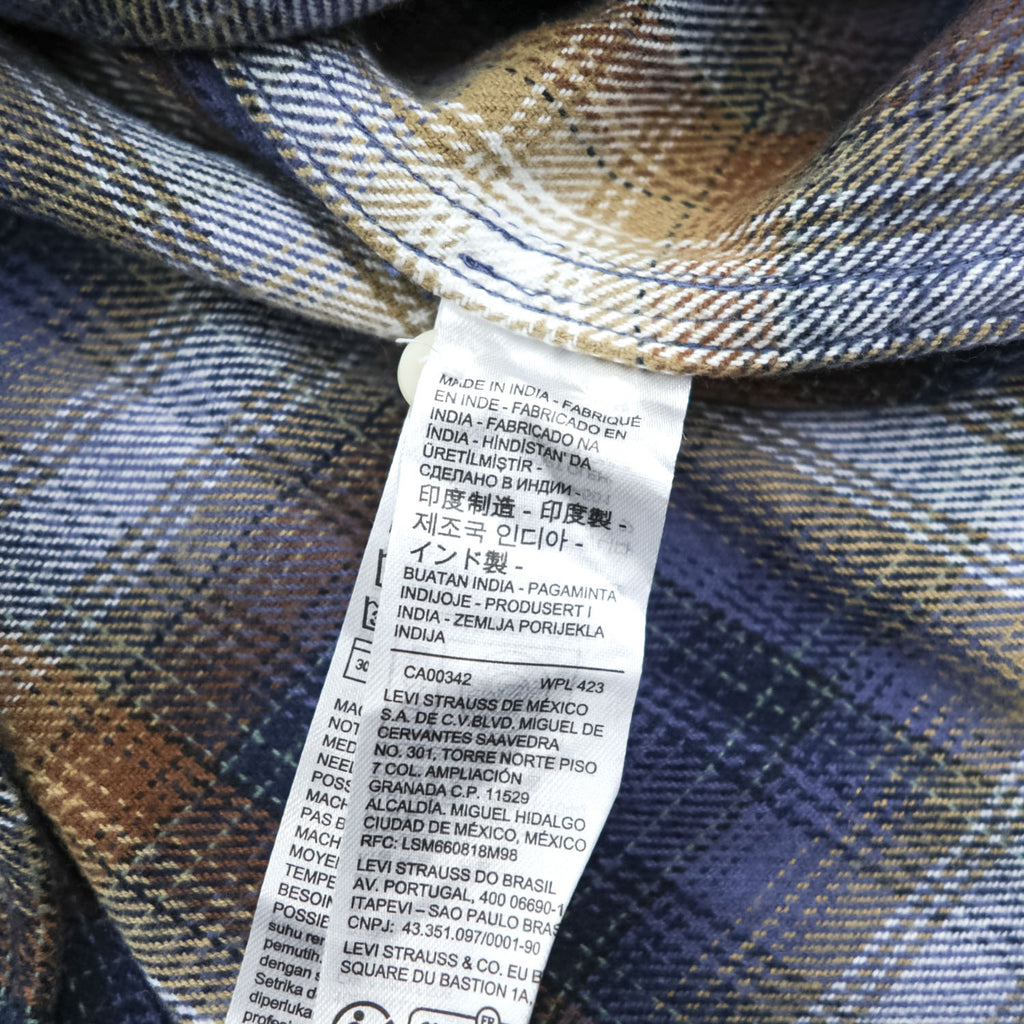 Levi's インド綿 コットン 長袖 オンブレチェックシャツ JACKSON WORKERS L ブルー ダブル フラップ 胸ポケット 19573-0281