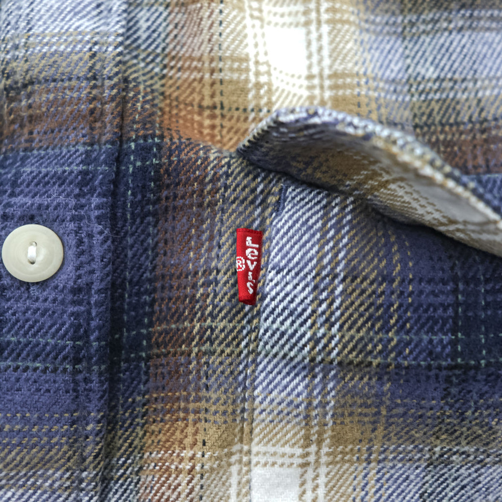 Levi's インド綿 コットン 長袖 オンブレチェックシャツ JACKSON WORKERS L ブルー ダブル フラップ 胸ポケット 19573-0281
