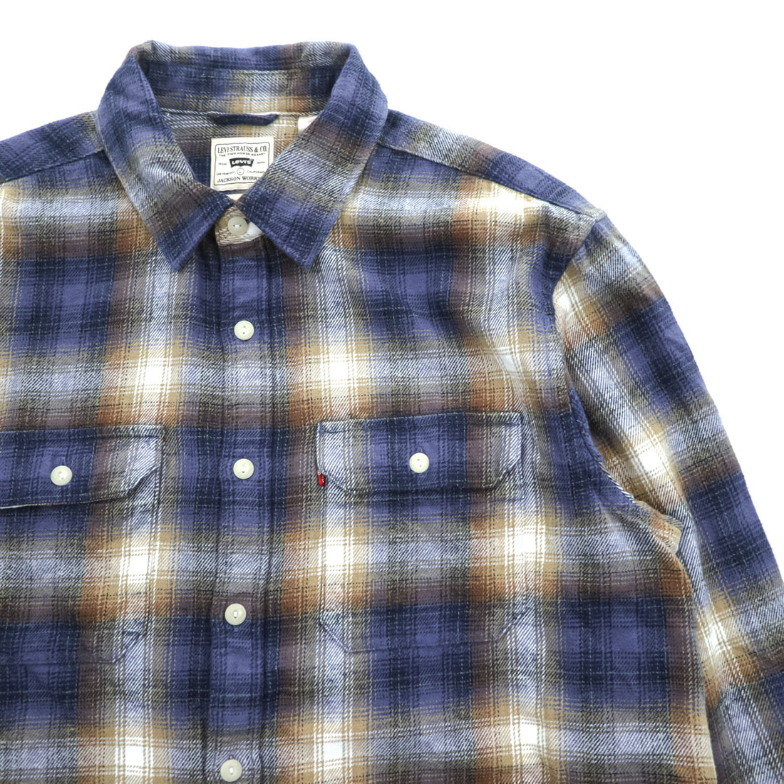 Levi's インド綿 コットン 長袖 オンブレチェックシャツ JACKSON WORKERS L ブルー ダブル フラップ 胸ポケット 19573-0281