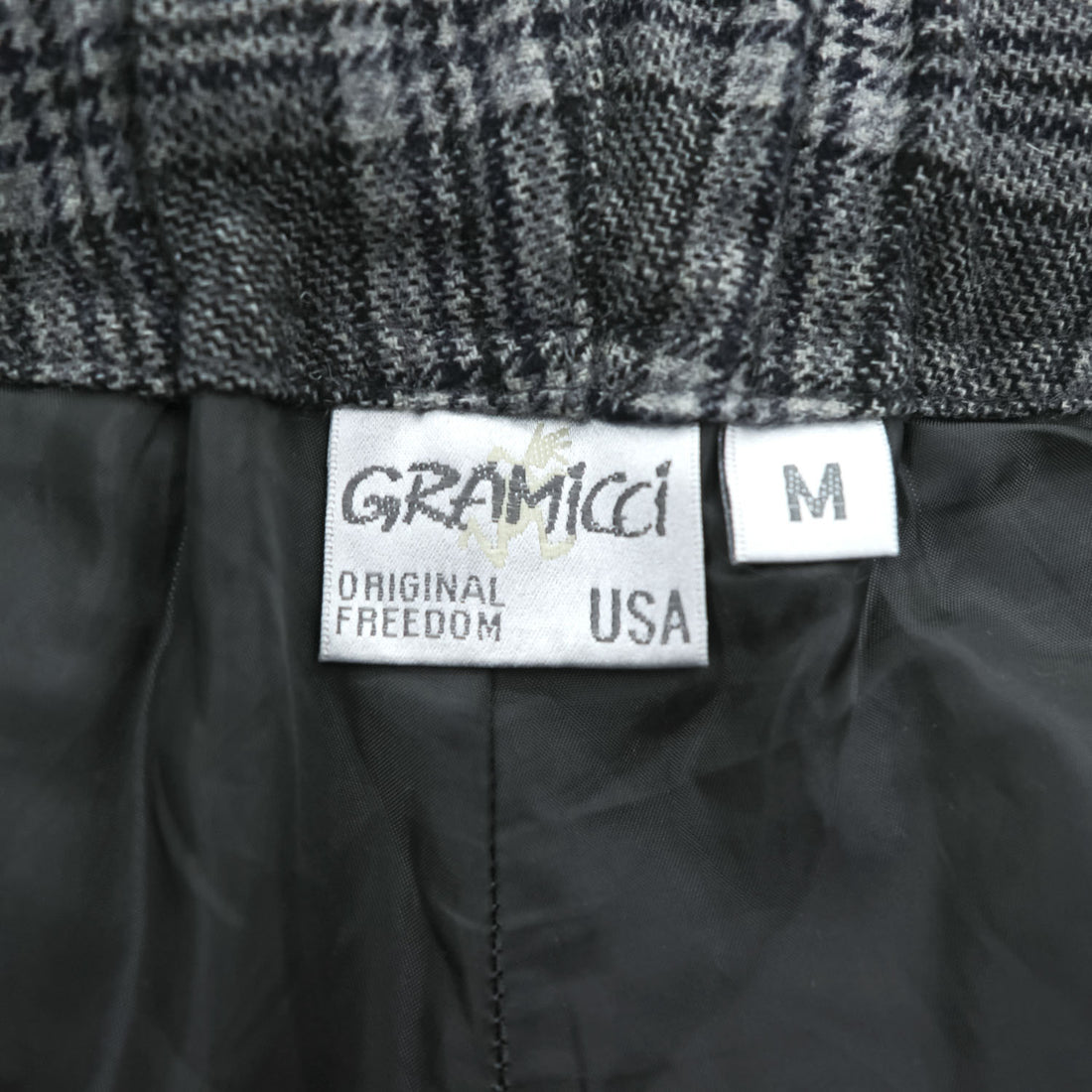 GRAMICCI グレンチェック パンツ M グレー ツイード パッチワーク ベルト付 GMP-18F638