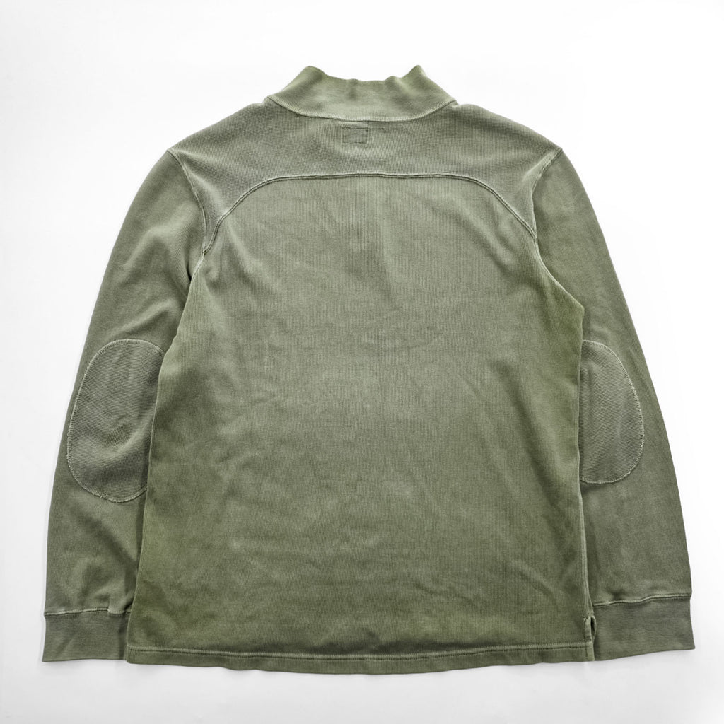 Sunny Sports ダメージ加工 ヘンリーネック サーマル 長袖 ロングスリーブ Tシャツ L カーキ UNION MADE エルボーパッチ