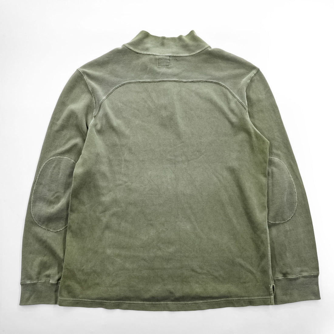 Sunny Sports ダメージ加工 ヘンリーネック サーマル 長袖 ロングスリーブ Tシャツ L カーキ UNION MADE エルボーパッチ