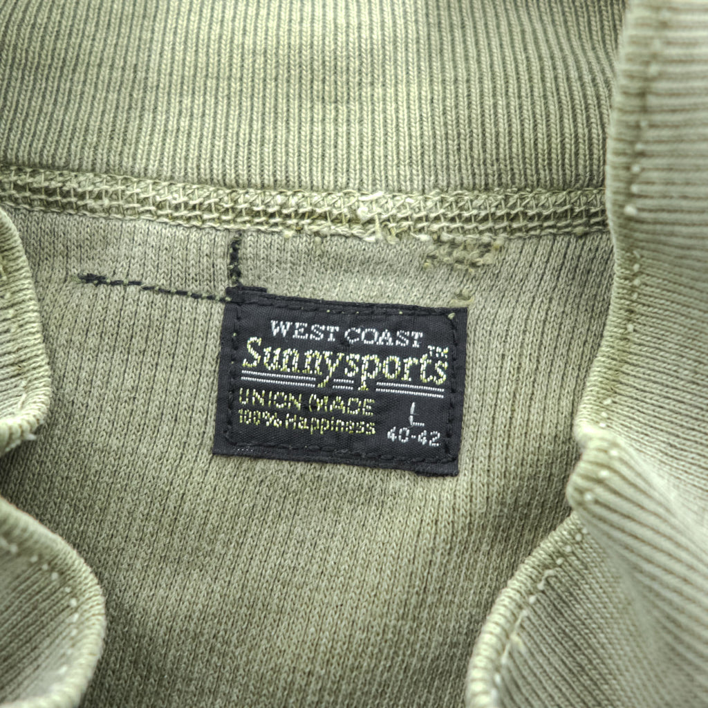 Sunny Sports ダメージ加工 ヘンリーネック サーマル 長袖 ロングスリーブ Tシャツ L カーキ UNION MADE エルボーパッチ